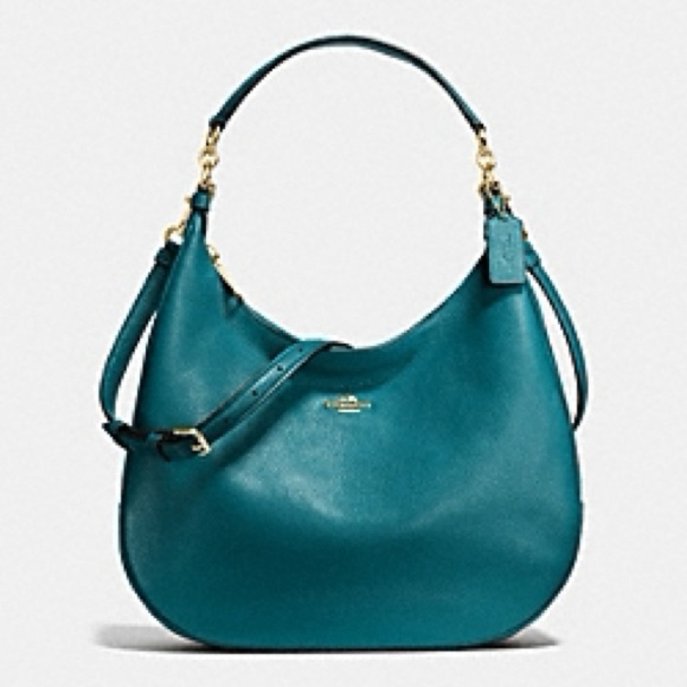 COACH Leather Harley Crossbody Hobo Bag in Teal Blue